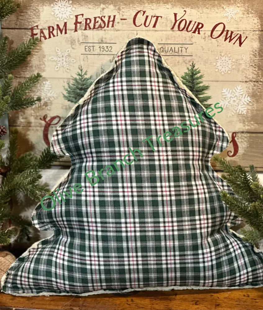 Vintage Quilt Christmas Tree Pillow With Pocket Pillow