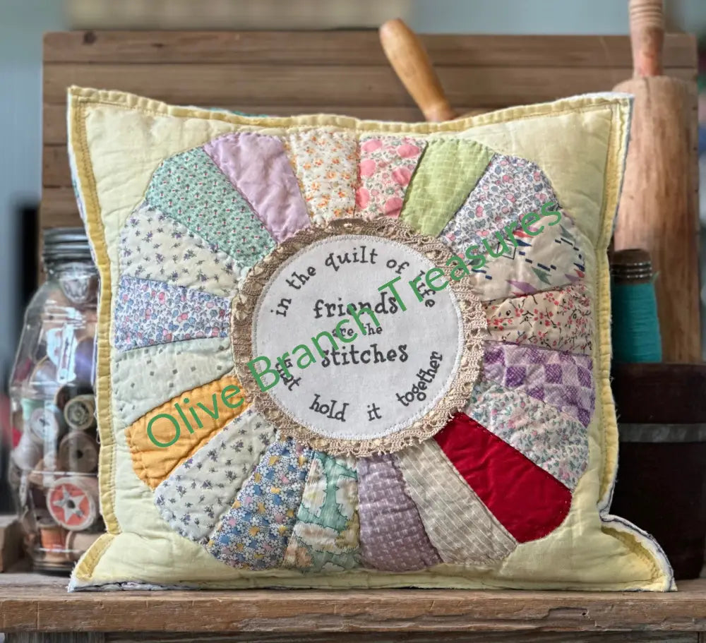 Vintage Quilt Friendship Pillow Decorative Pillow