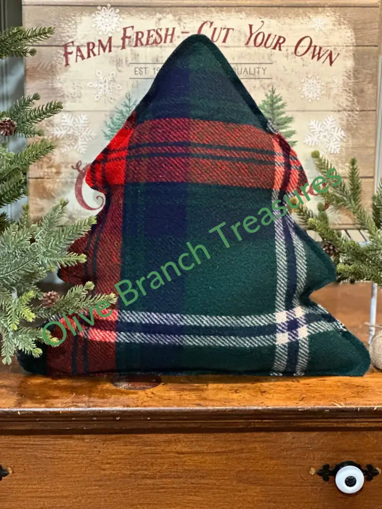 Vintage Wool Camp Blanket Christmas Tree Pillow Pillow
