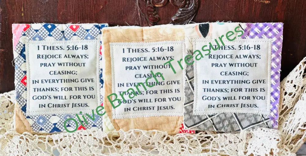 Wholesale * Mini Scripture Quilts * 1 Thess.5:16-18 Add quantity of 50 or more! Mini Scripture Quilt