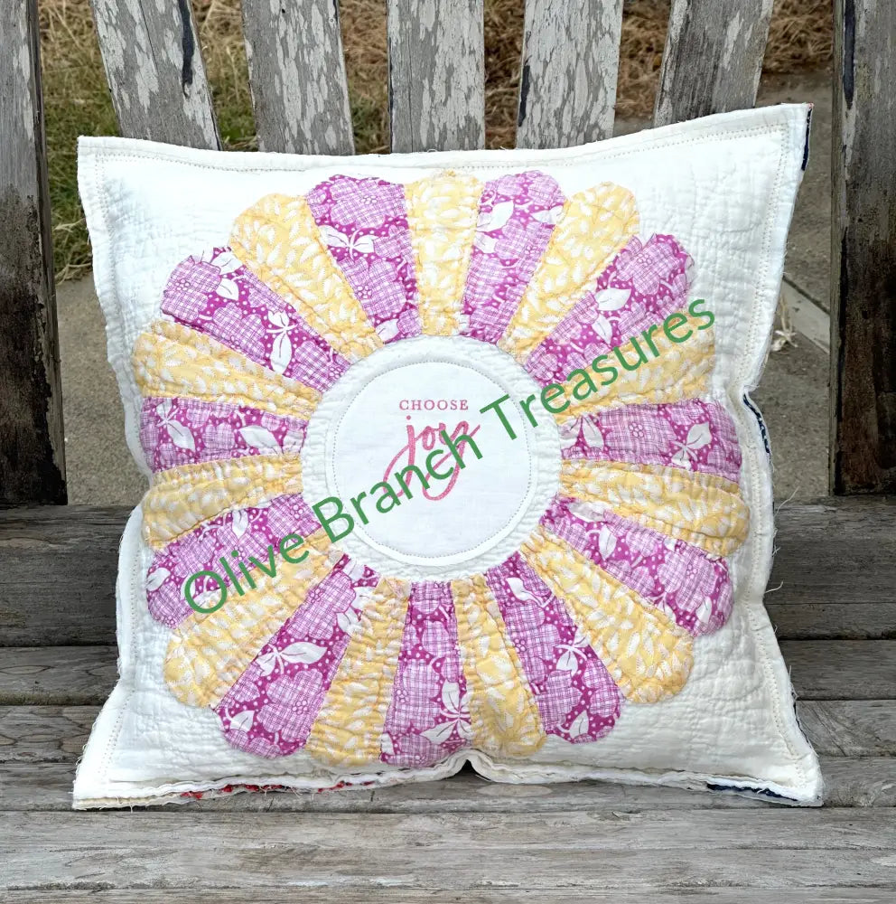 Choose Joy Vintage Quilt Pillow Decorative