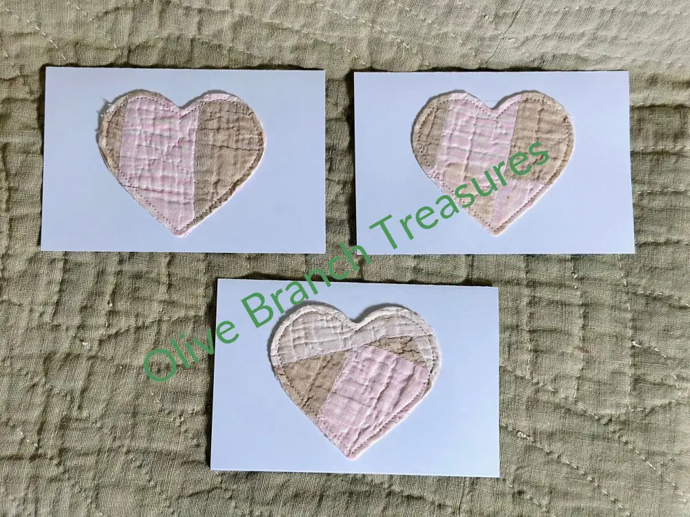 Frameable Quilted Note Cards * Set Of 3 Hearts Notecards