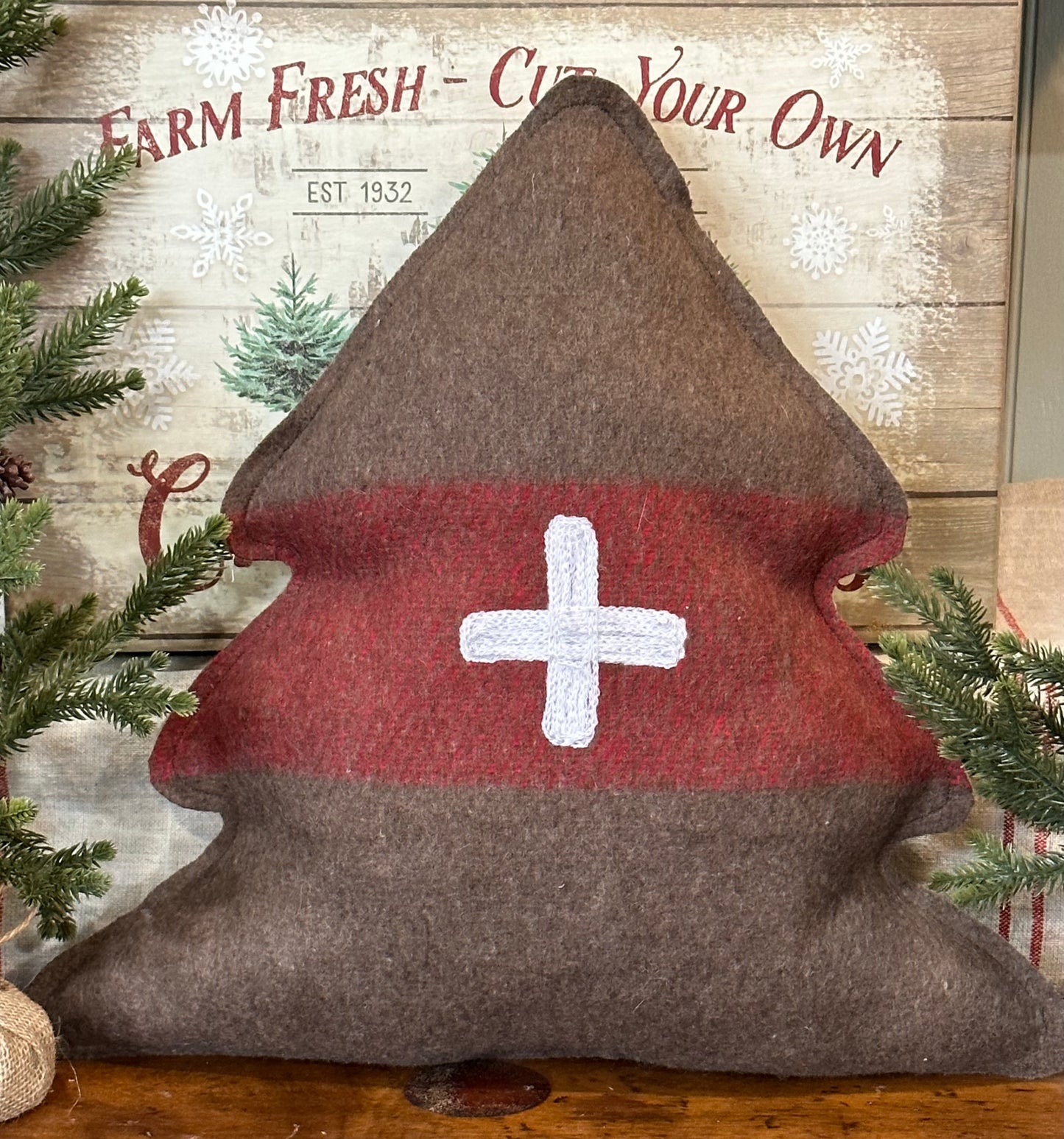 Christmas Tree Pillow with Cross