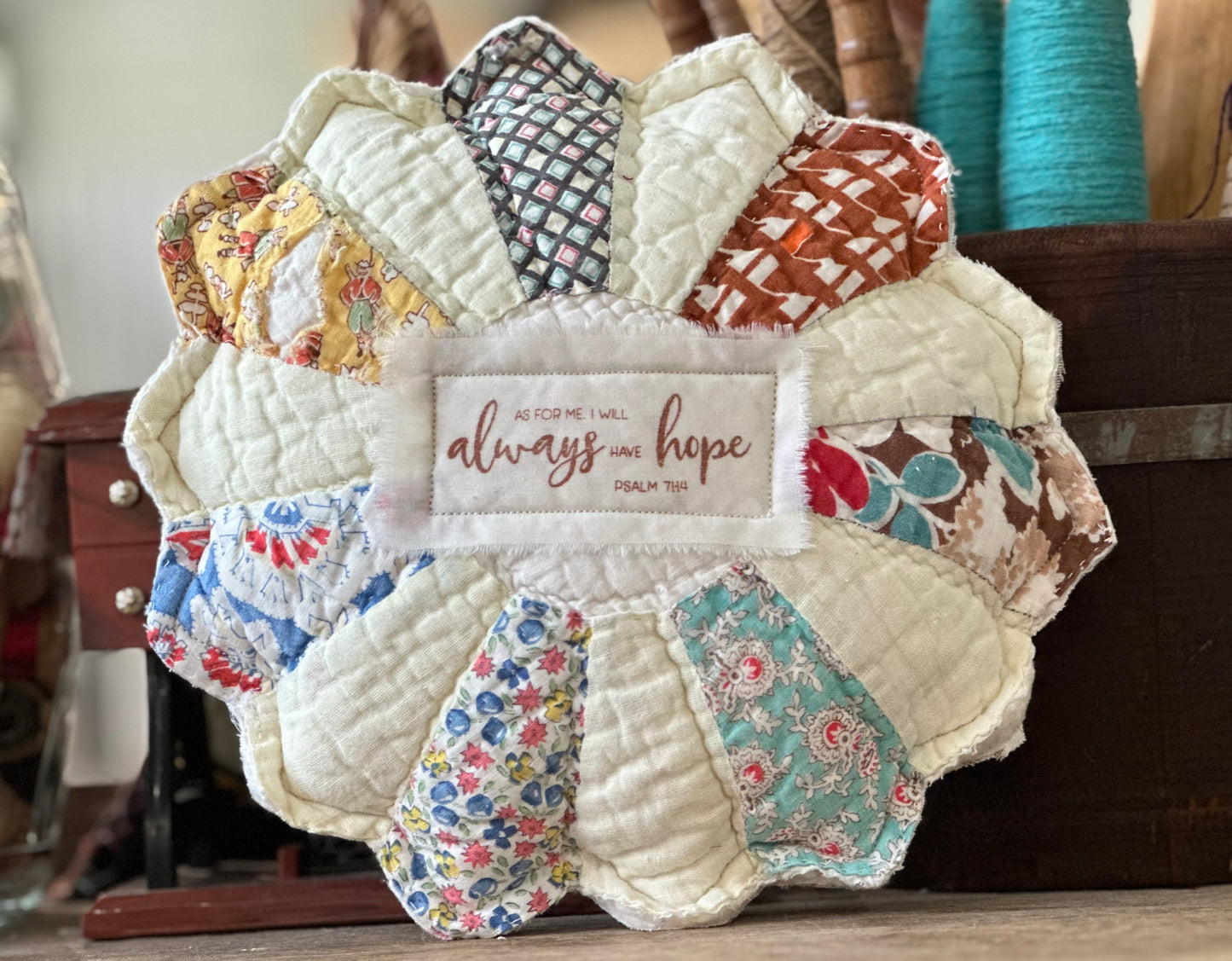 Vintage Quilt Pillow -As for me...I will always have hope