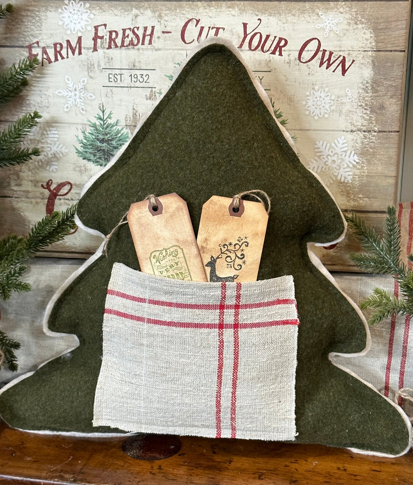 Christmas Tree Pillow with Pocket