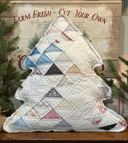 Vintage Quilt Christmas Tree Pillow