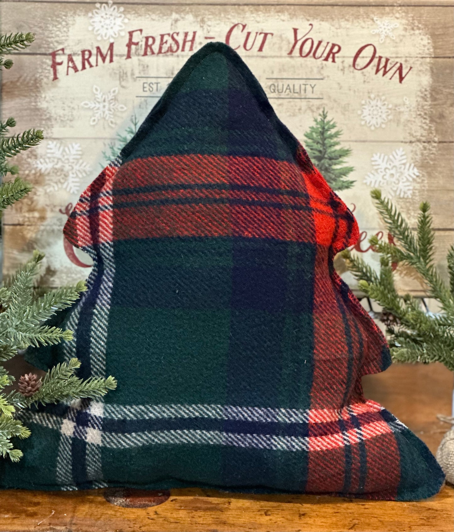 Vintage Wool Camp Blanket Christmas Tree Pillow