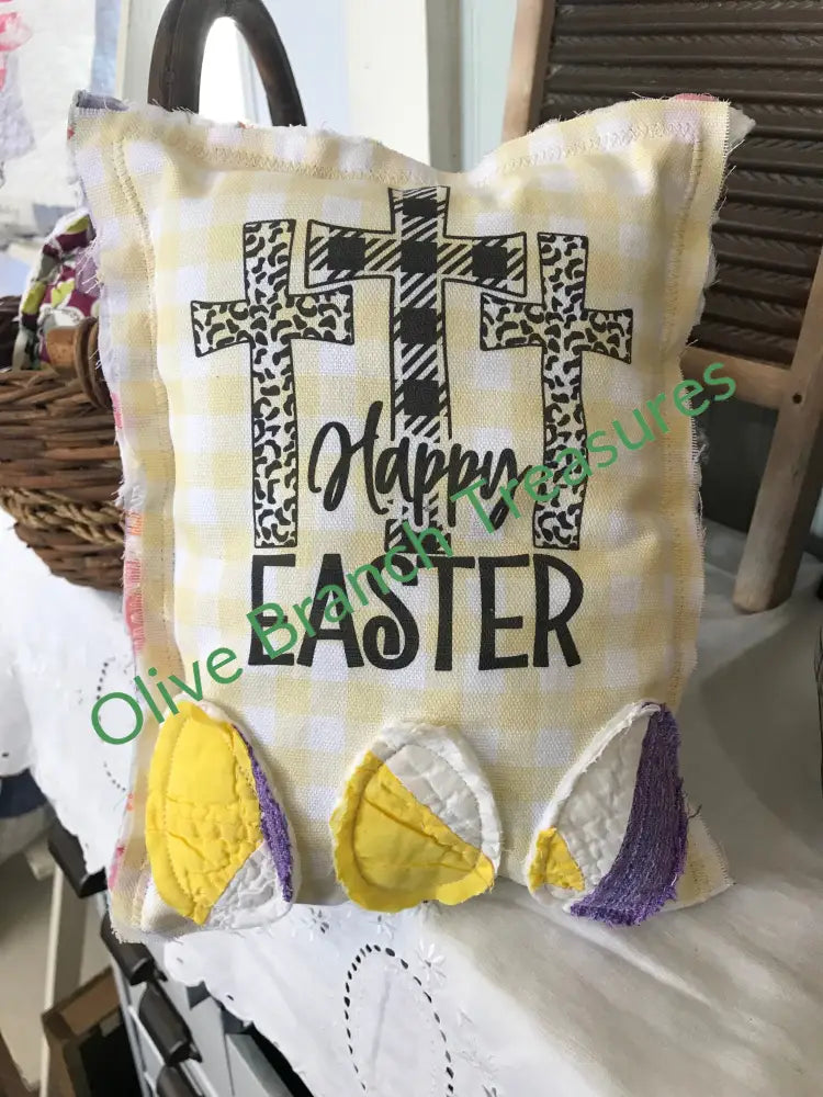 Reversable Pillow * Happy Easter / Bunny & Eggs Decorative