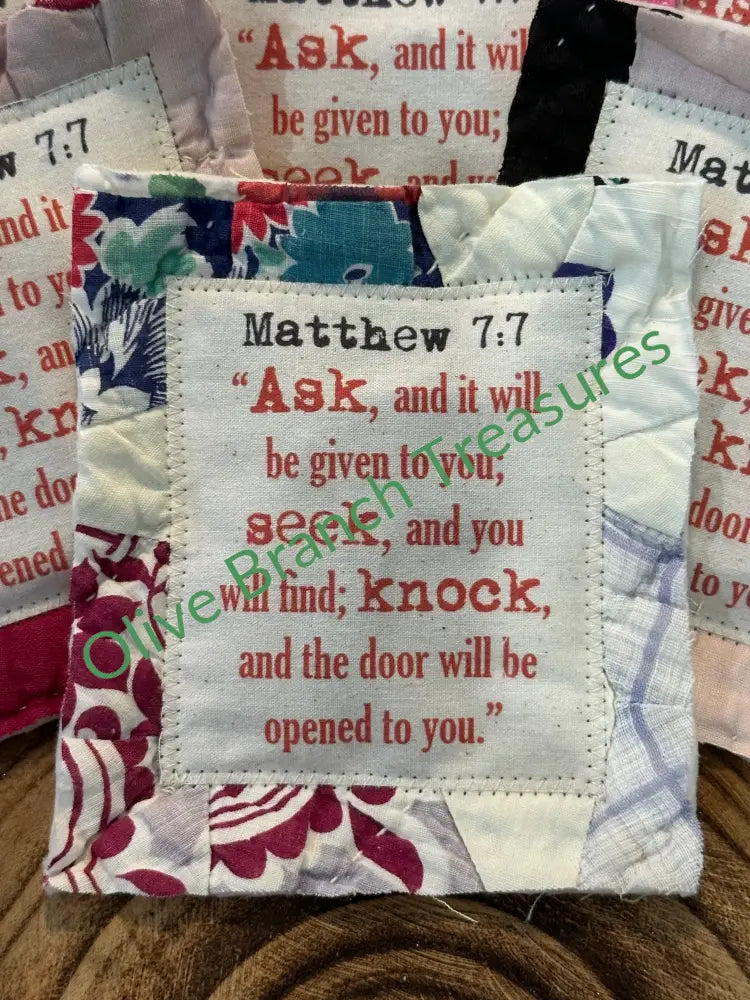 The Red Letter Collection Matthew 7:7 / Buy 5 and get one free!! Mini Scripture Quilt