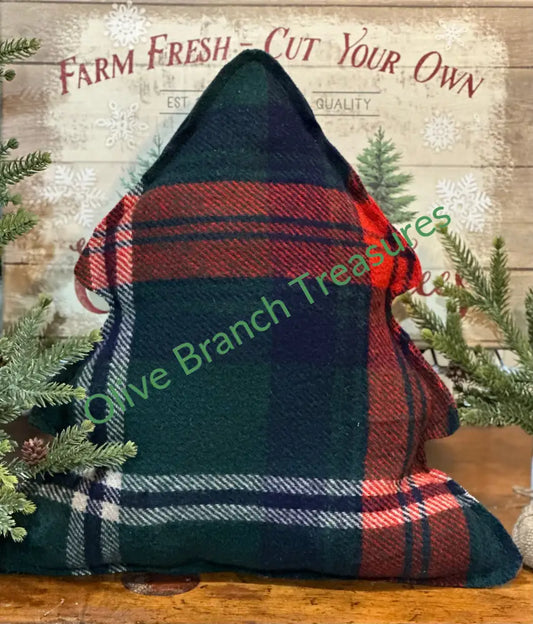 Vintage Wool Camp Blanket Christmas Tree Pillow Pillow