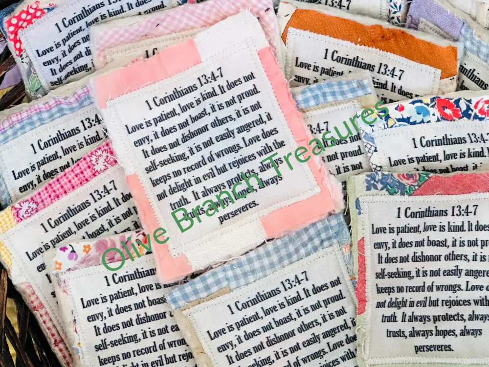 Wholesale * Mini Scripture Quilts * 1 Corinthians 13:4-7 Add quantity of 50 or more! Mini Scripture Quilt