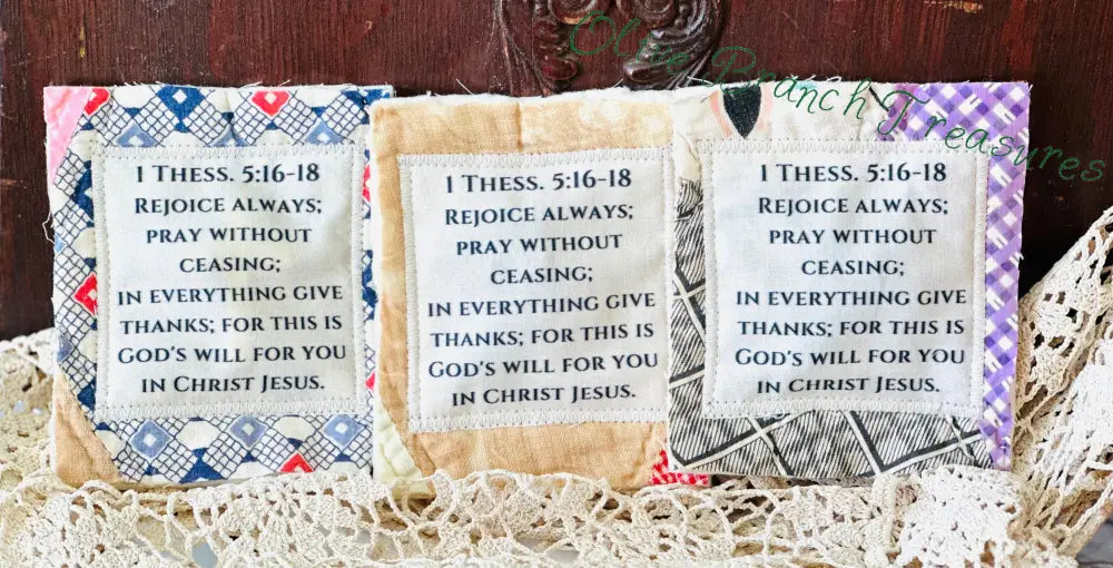 Wholesale * Mini Scripture Quilts * 1 Thess.5:16-18 Add quantity of 50 or more! Mini Scripture Quilt
