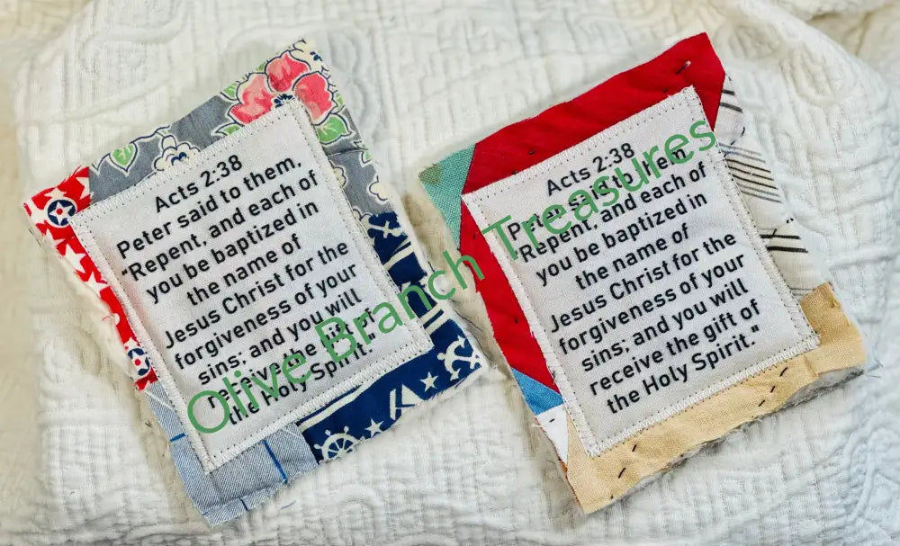 Wholesale * Mini Scripture Quilts * Acts 2:38 Add quantity of 50 or more! Mini Scripture Quilt