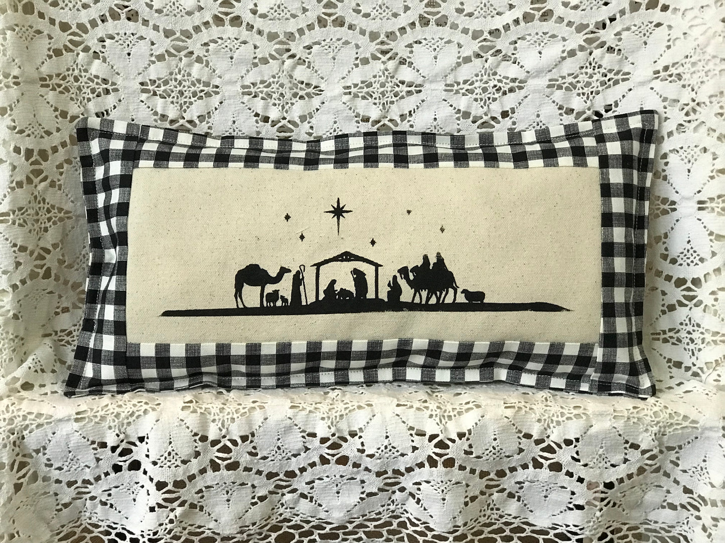 Nativity Pillow * Black Plaid