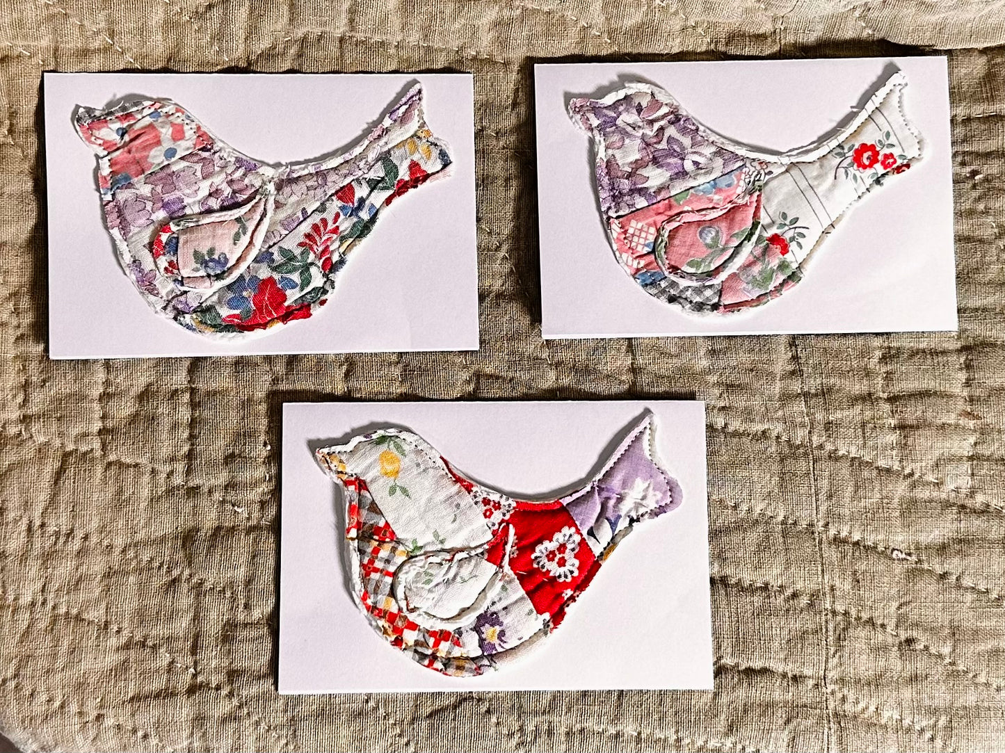 Quilted Note Cards * Set of 3 Birds