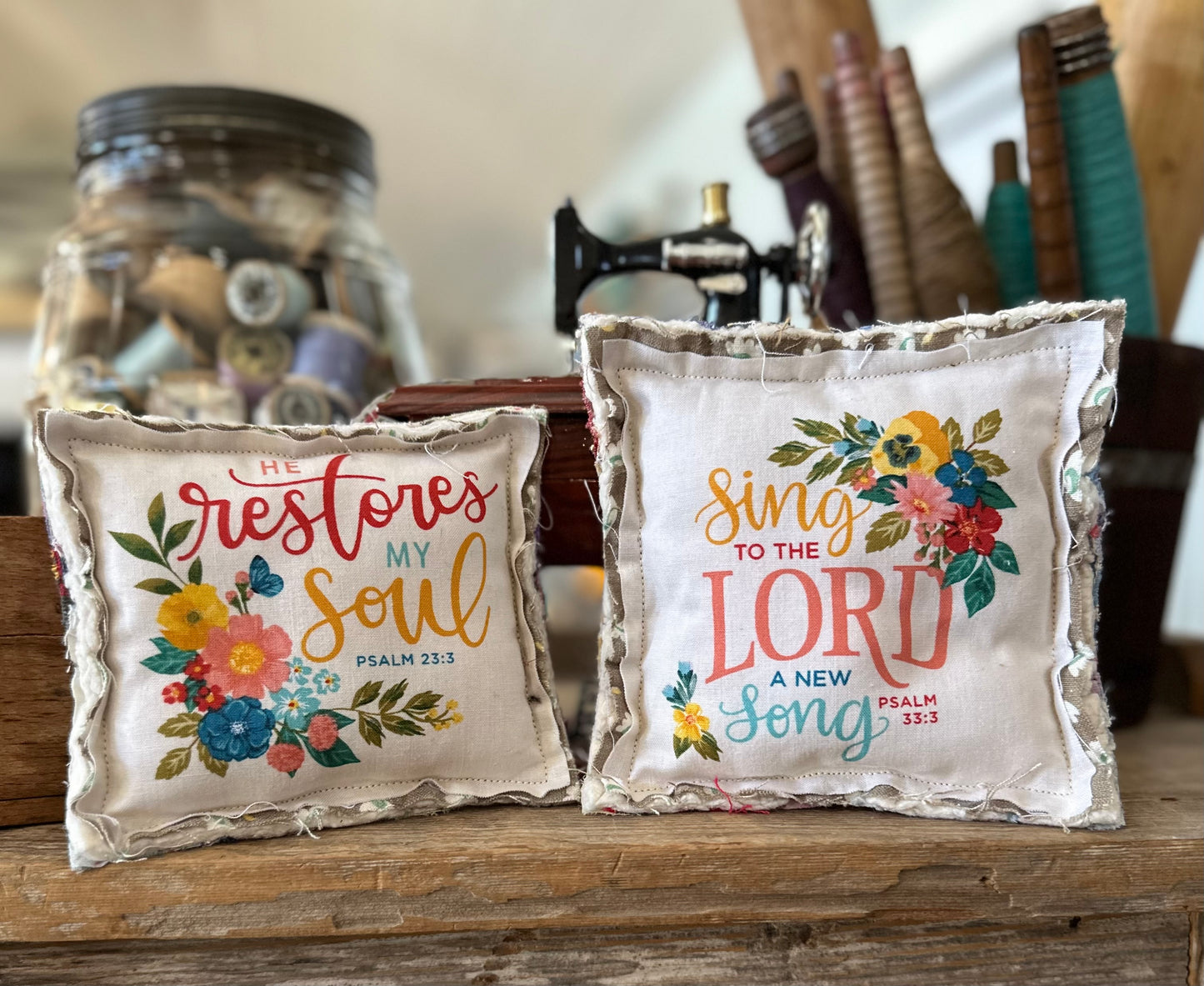 Set of 2 Mini Pillows * Psalm 33:3  & Psalm 23:3