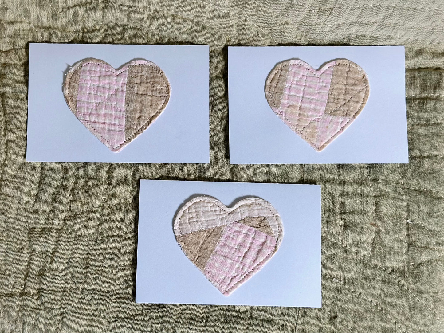 Quilted Note Cards * Set of 3 Hearts