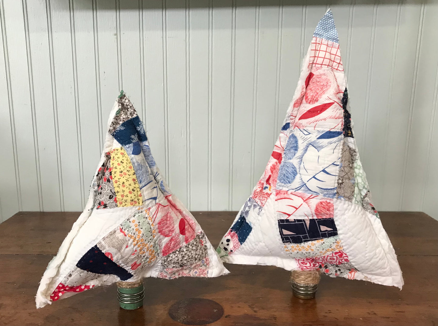 Set of 2 Vintage Quilt Christmas Trees