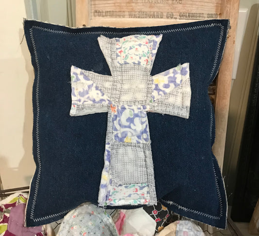Pillow * Quilted Cross on denim
