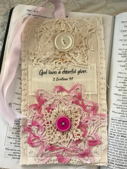 Prayer Pocket Bookmark * God loves a cheerful giver